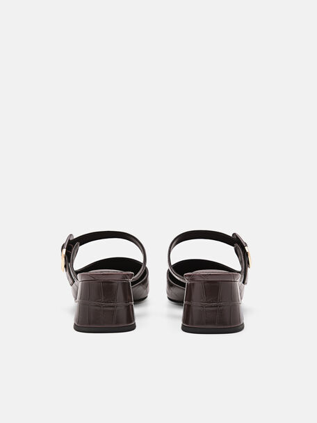 Bridget Embossed Leather Heel Mules, Dark Brown
