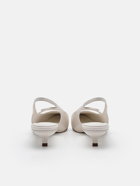 Maggie Leather Slingback Heel Pumps, Chalk