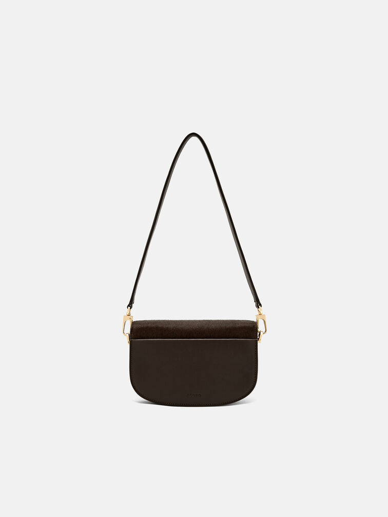 Duet Ponyhair Shoulder Bag, Dark Brown Pony