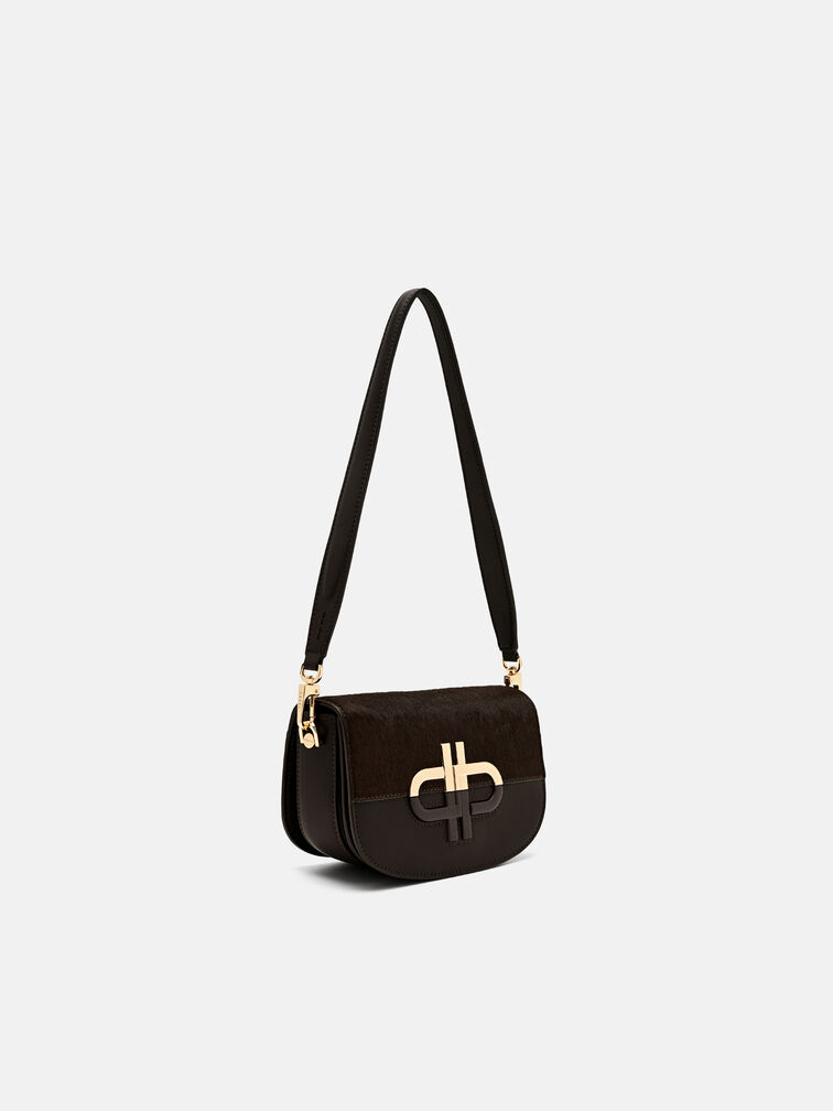 Duet Ponyhair Shoulder Bag, Dark Brown Pony