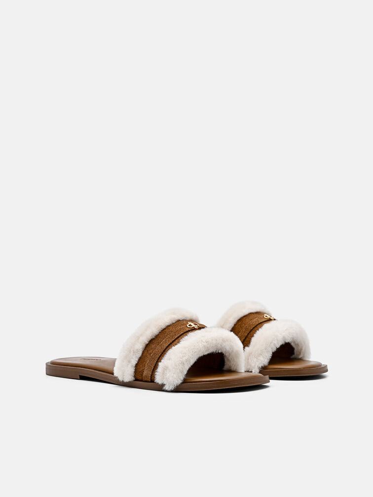 Suede Slide Sandals, Cognac