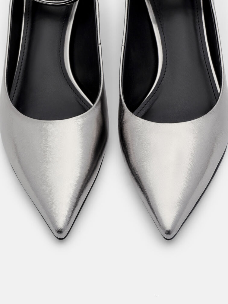 Lia Leather Heel Pumps, Pewter
