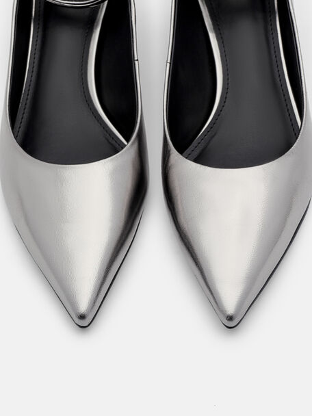 Lia Leather Heel Pumps, Pewter