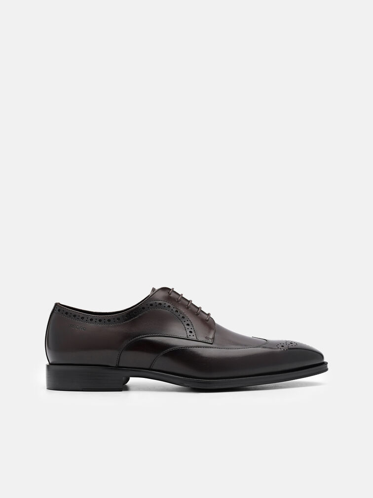 Leather Wingtip Derby Shoes, Dark Brown