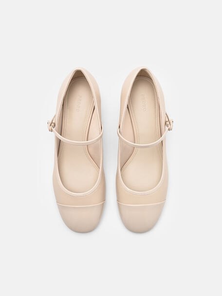 Claude Leather Mary Jane Pumps, Beige