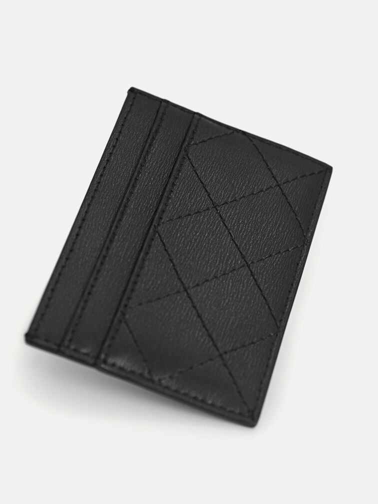 Cris-Cross Pattern Leather Cardholder, Black