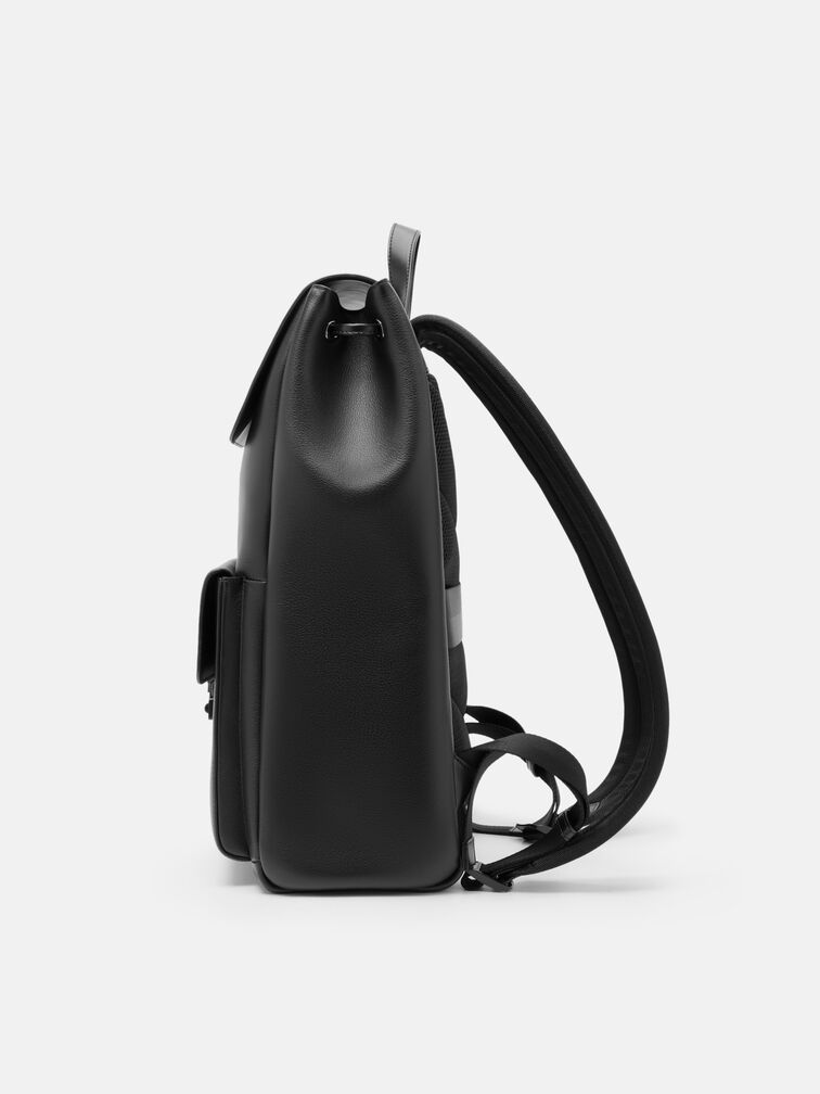 Tex Leather Backpack, Black Tumble