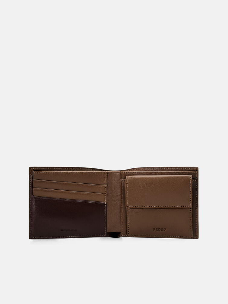 Nubuck Leather Bi-Fold Coin Wallet, Dark Brown