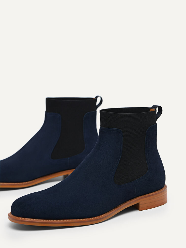 Suede Leather Chelsea Boots, Navy