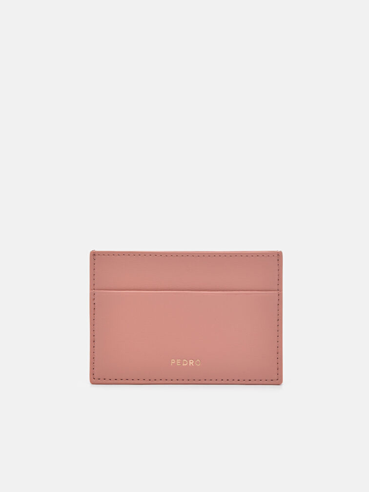 Leather Embroidered Cardholder, Blush
