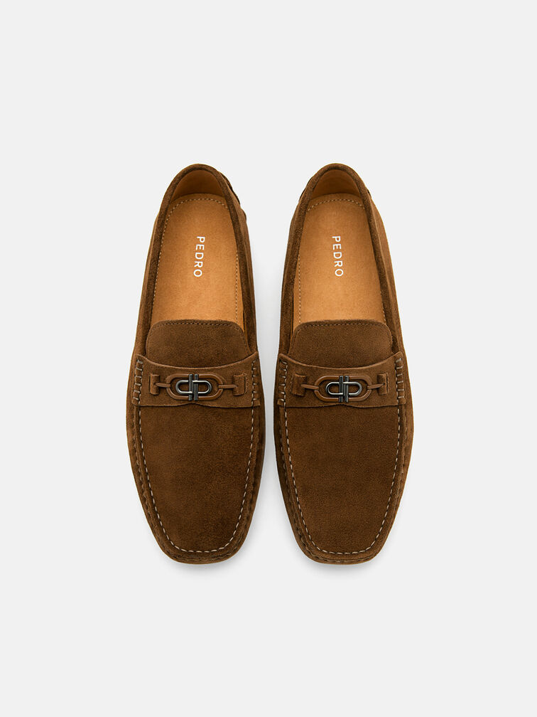 Suede Horsebit Driving Shoes, Brown