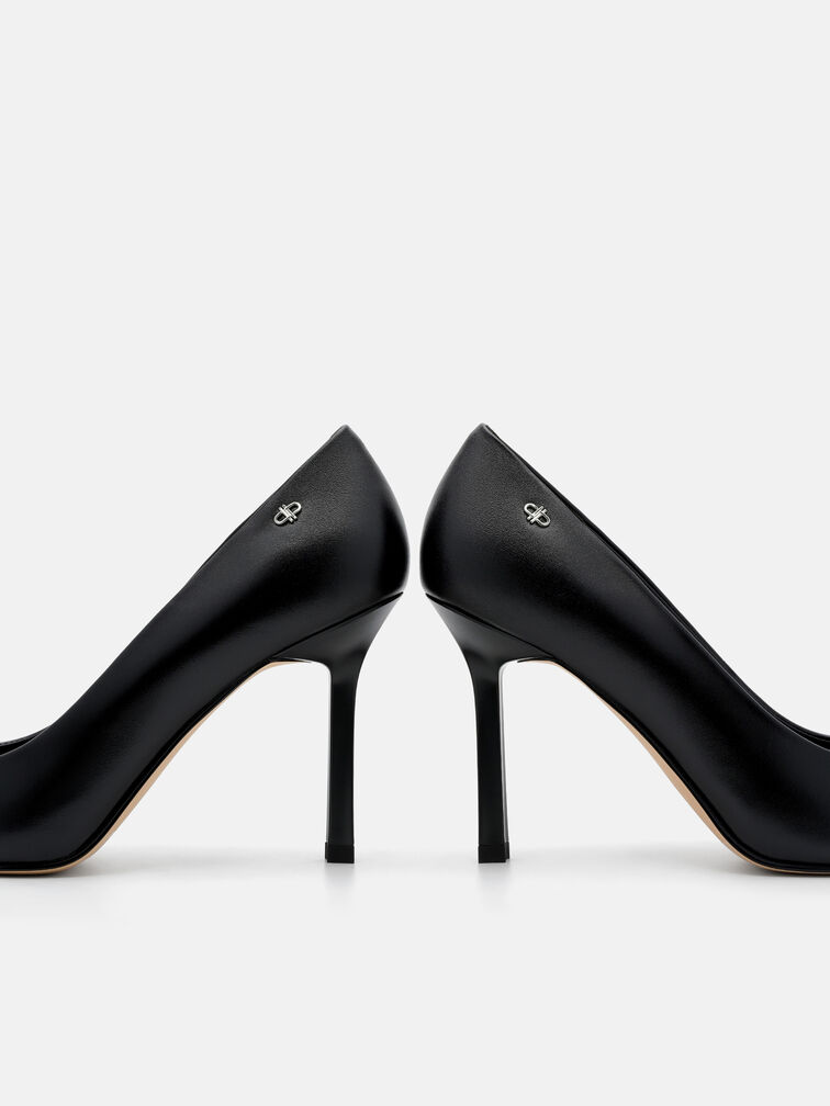Leather Heel Pumps, Black