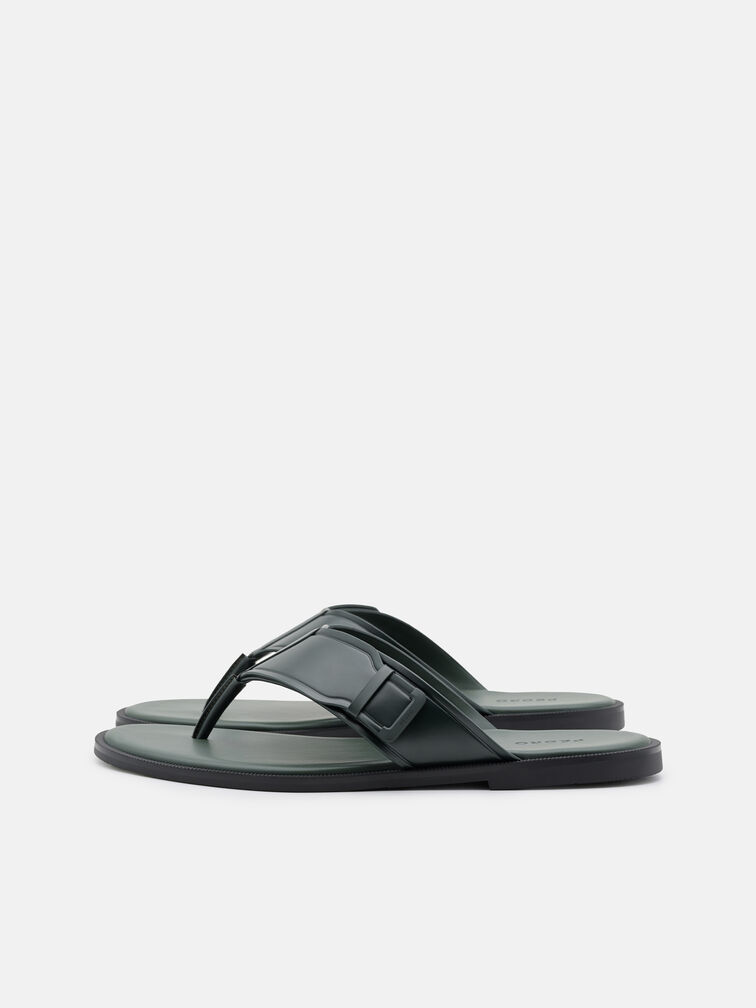 Buckle Thong Sandals, Dark Green