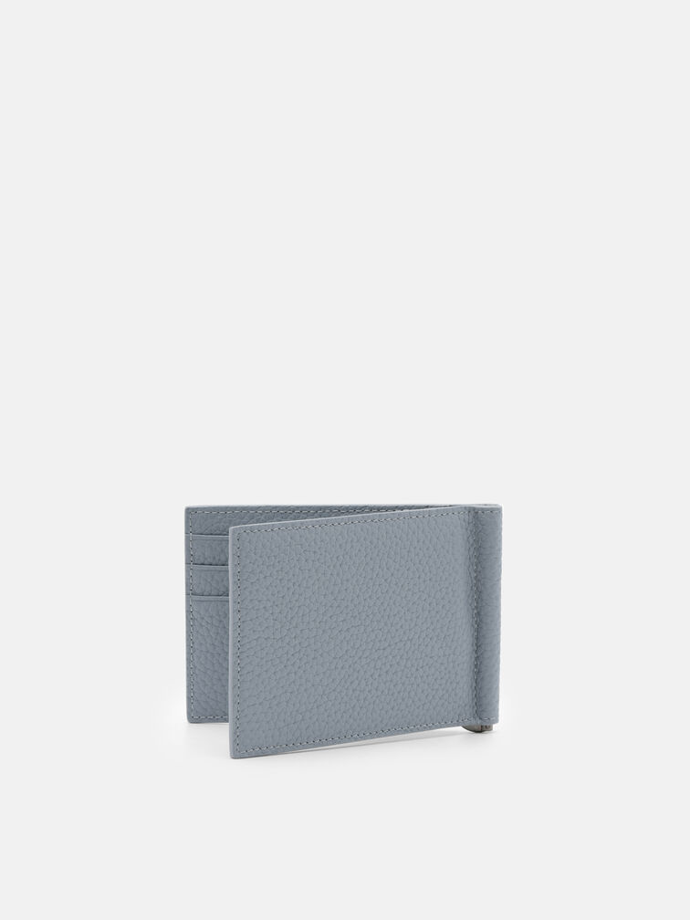 Tumbled Leather Card Holder with Money Clip, Slate Blue Tumble
