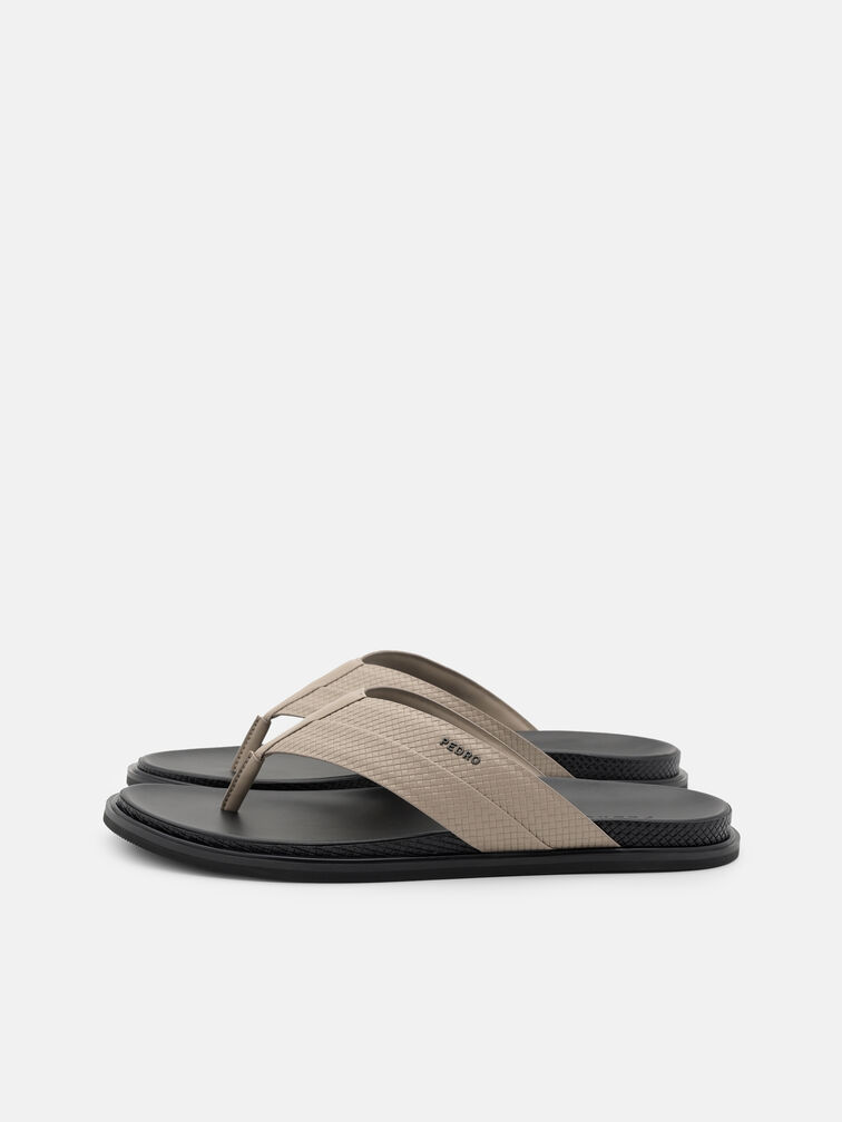 Woven Thong Sandals, Light Taupe Embossed