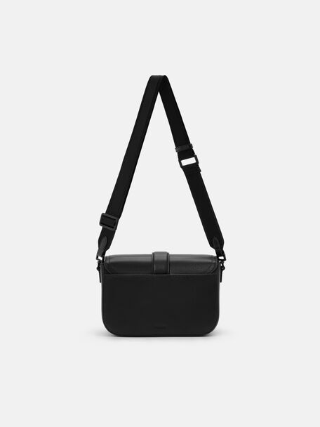 Tex Leather Crossbody Bag, Black Tumble