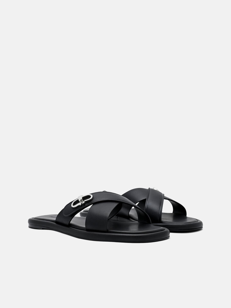 Sienna Leather Cross Sandals, Black
