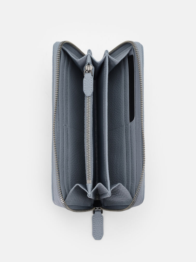 Tumbled Leather Long Wallet, Slate Blue Tumble