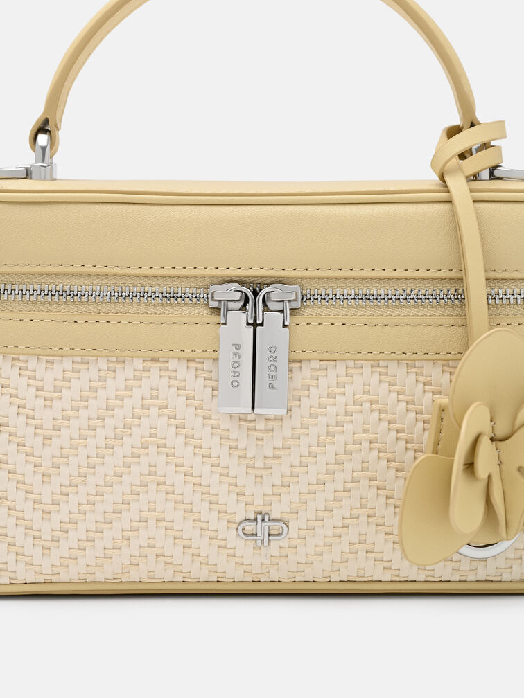 Ari Leather Woven Shoulder Bag, Yellow