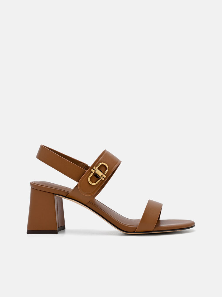 Sienna Leather Heel Sandals, Cognac