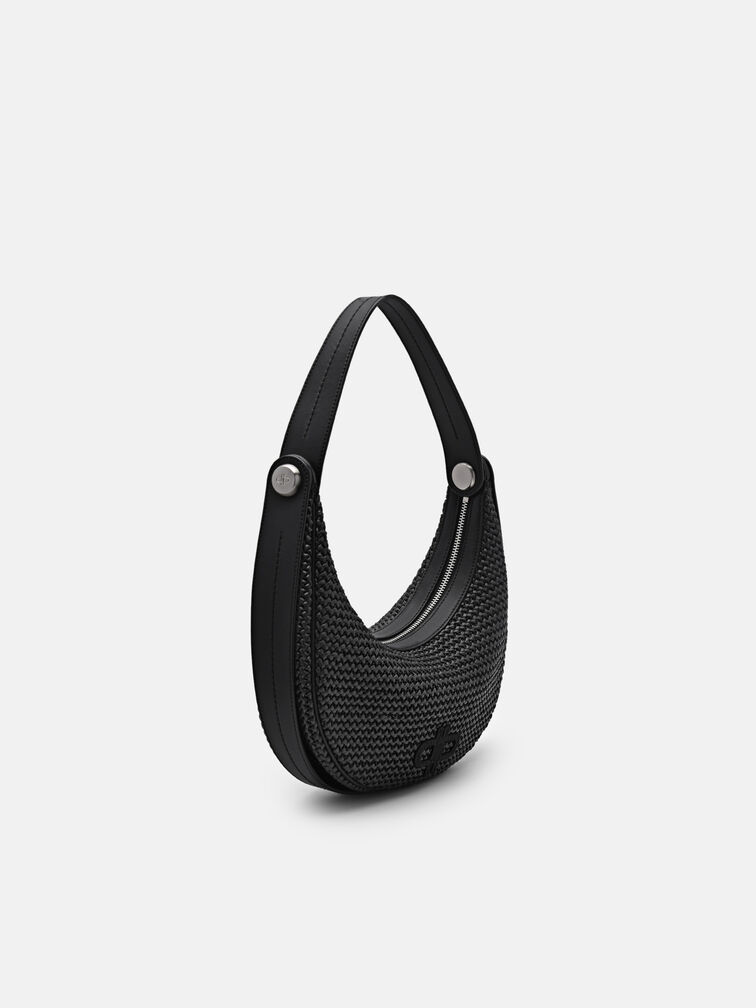 Raffia Shoulder Bag, Black
