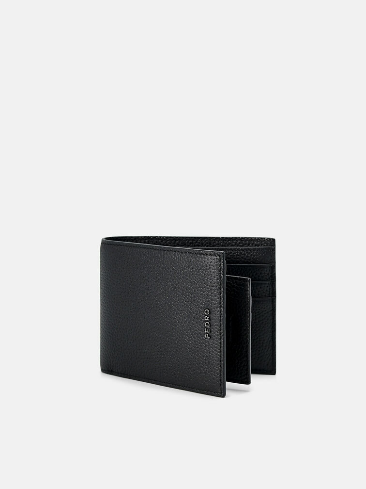 Embossed Leather Bi-Fold Wallet with Insert, Black