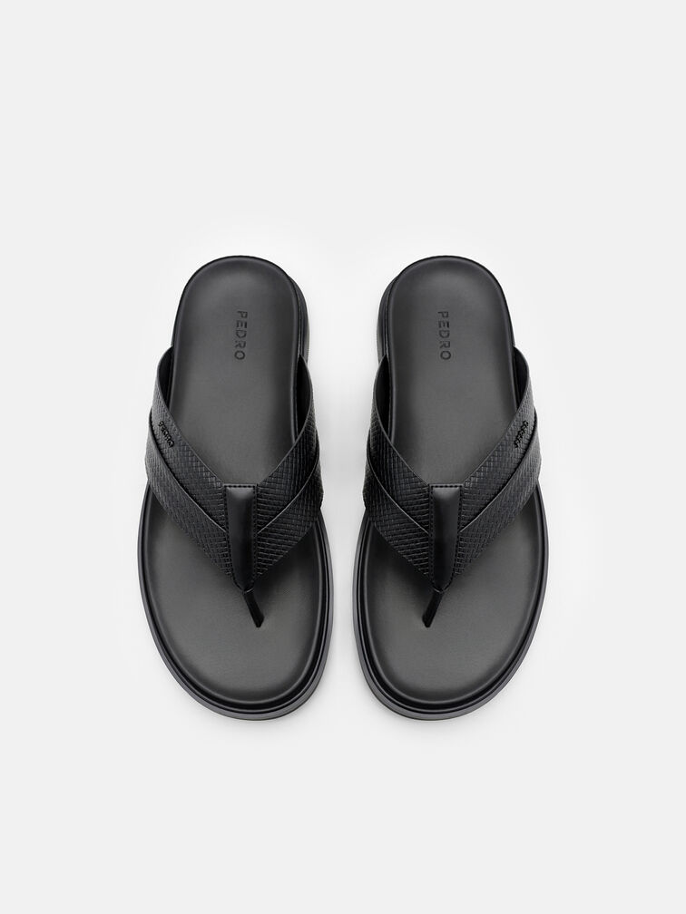 Woven Thong Sandals, Black Embossed
