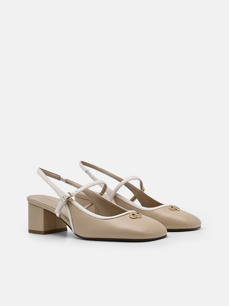 Slingback Heel Pumps, Nude