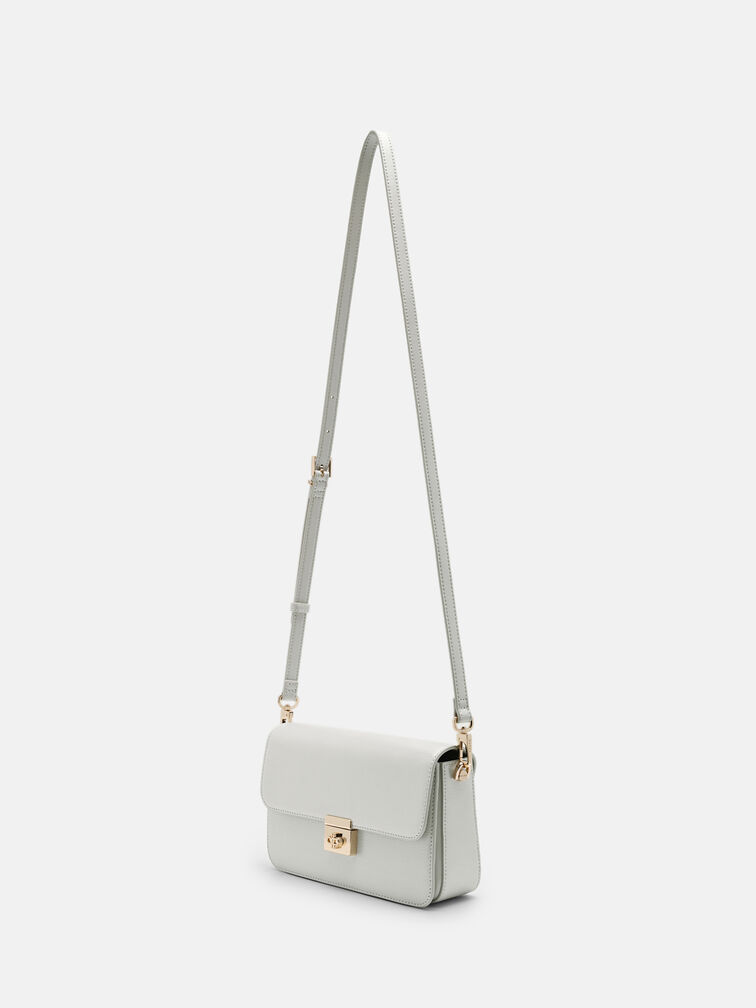 Cameo Leather Shoulder Bag, Silver