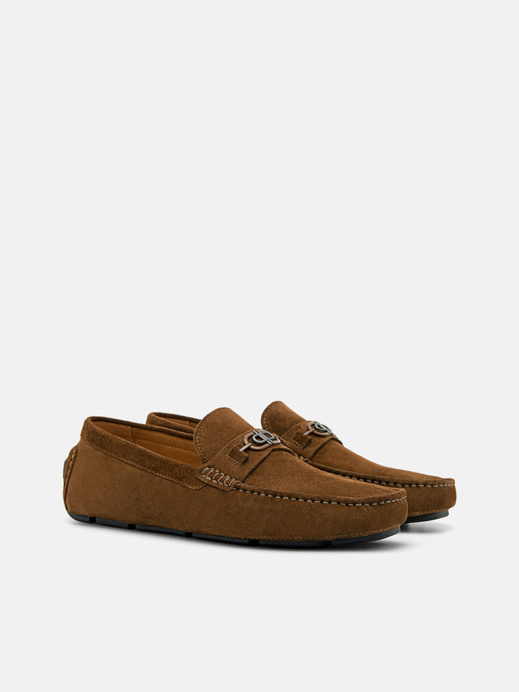 Suede Horsebit Driving Shoes, Brown
