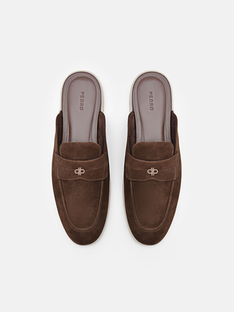 Suede Mules, Dark Brown