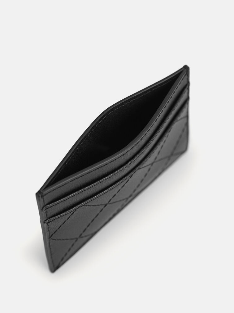 Cris-Cross Pattern Leather Cardholder, Black