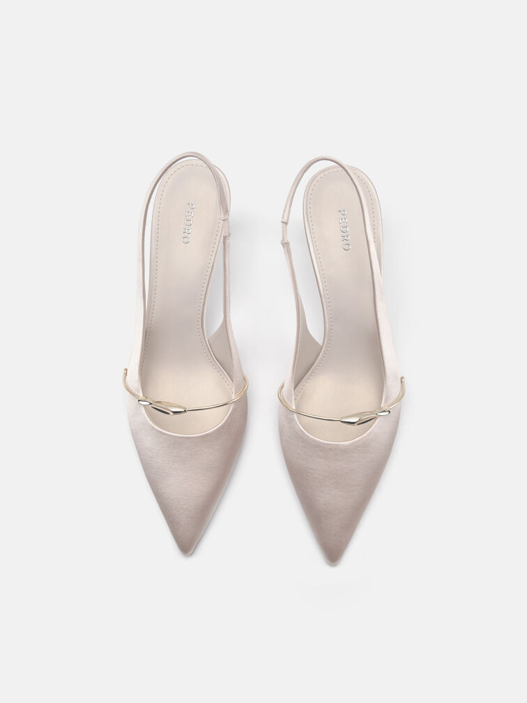 Satin Slingback Heel Pumps, Champagne