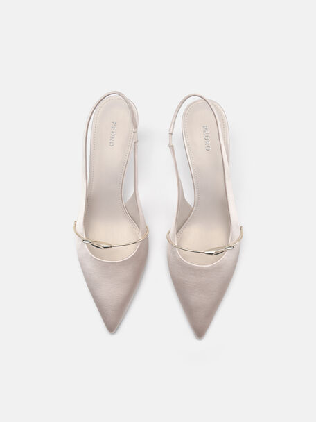 Satin Slingback Heel Pumps, Champagne