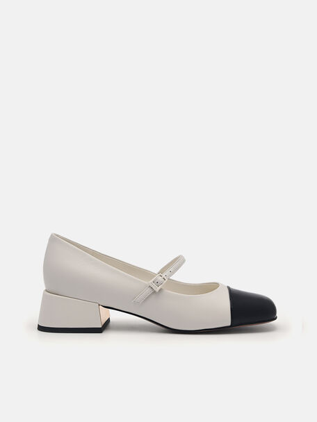 Bianca Leather Mary Jane Pumps, Chalk