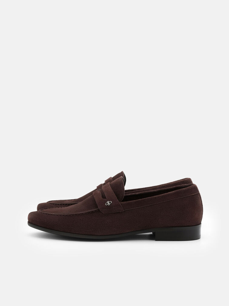 Suede Penny Loafers, Dark Brown