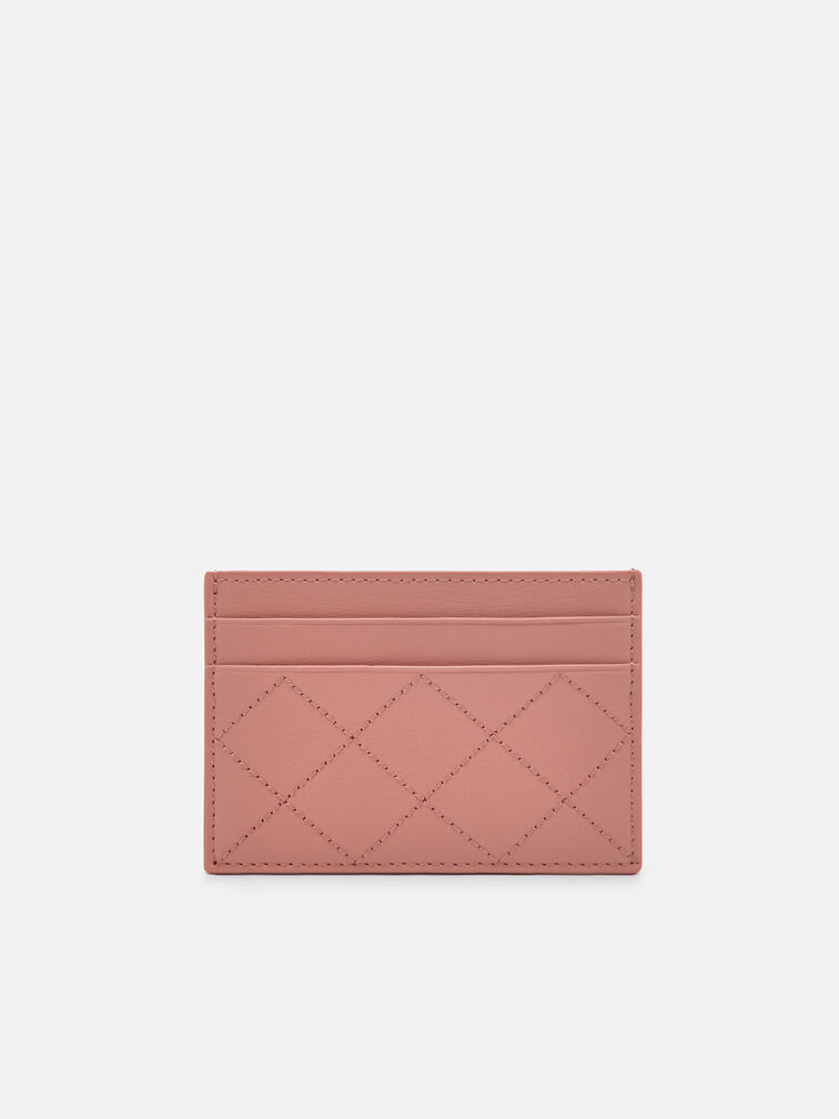 Leather Embroidered Cardholder, Blush