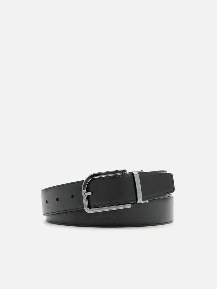 Embossed Leather Reversible Pin Belt, Dark Brown