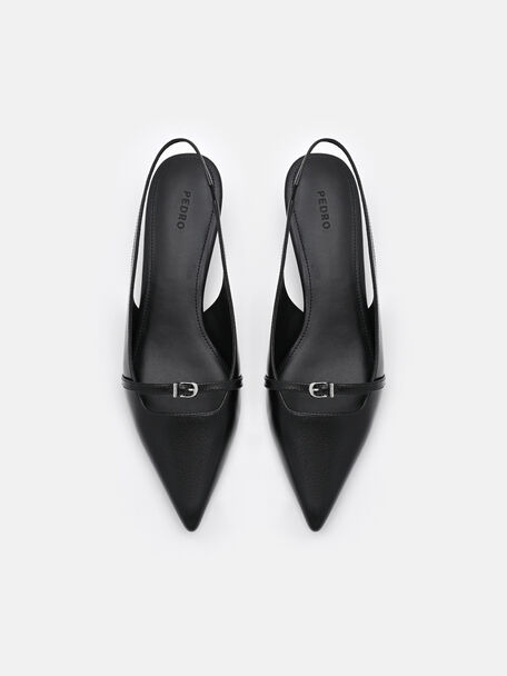 Maggie Leather Slingback Heel Pumps, Black