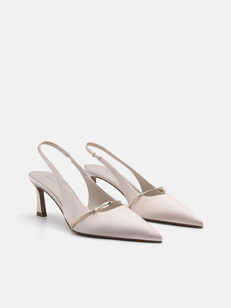 Satin Slingback Heel Pumps, Champagne