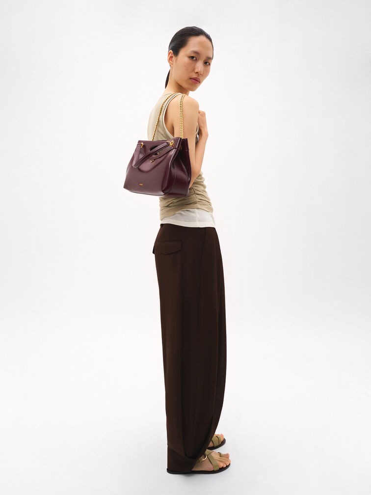 Cassier Shoulder Bag, Wine Wrinkled