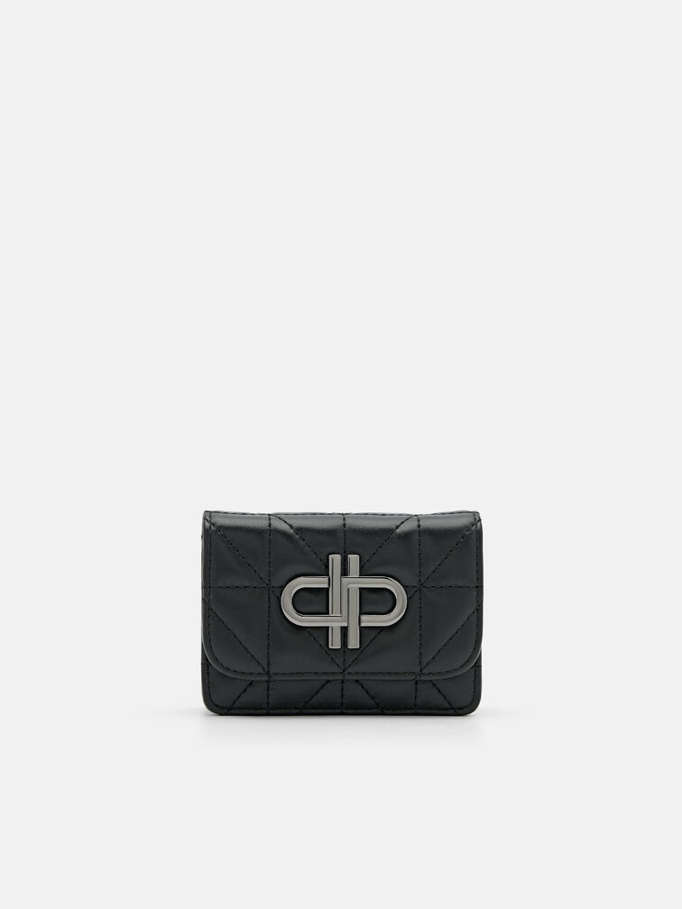Leather Bi-Fold Card Holder in Pixel, Black