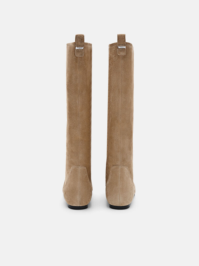 Demi Leather Knee Boots, Taupe