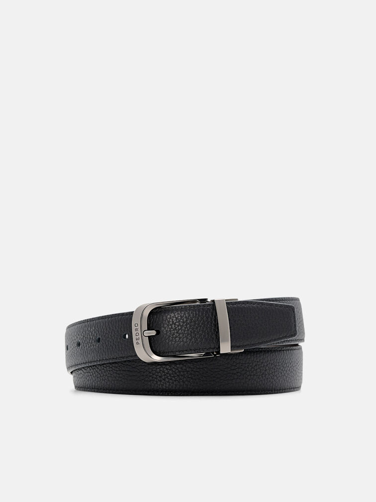 Leather Reversible Pin Belt, Black Tumble