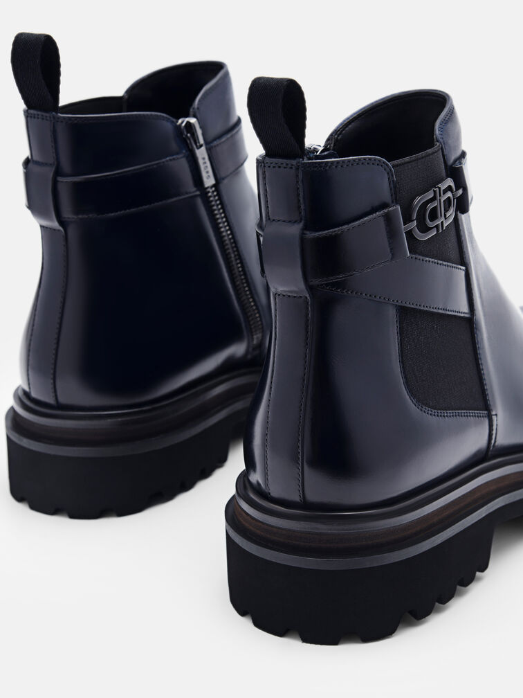 Leather Chelsea Boots, Navy