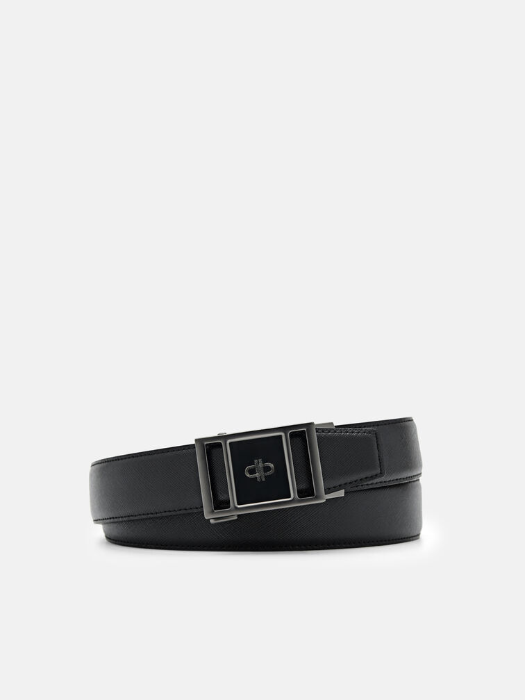 Embossed Leather Automatic Belt, Black