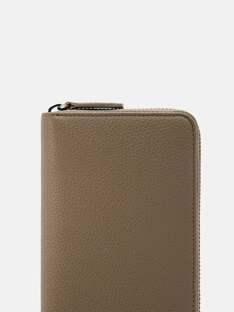 Embossed Leather Long Wallet, Taupe