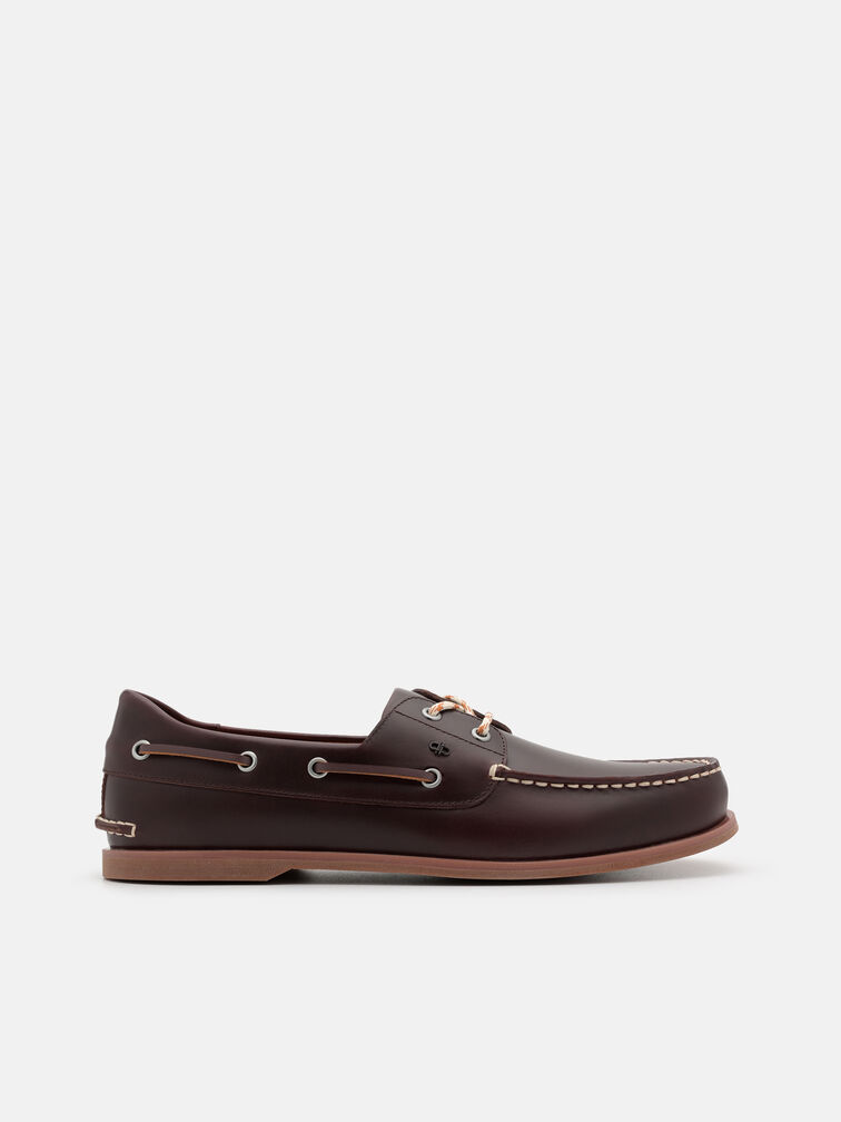 Marcos Leather Boat Shoes, Dark Brown Burnish
