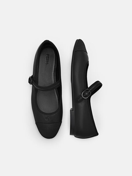 Alina Leather Ballerina Flats, Black