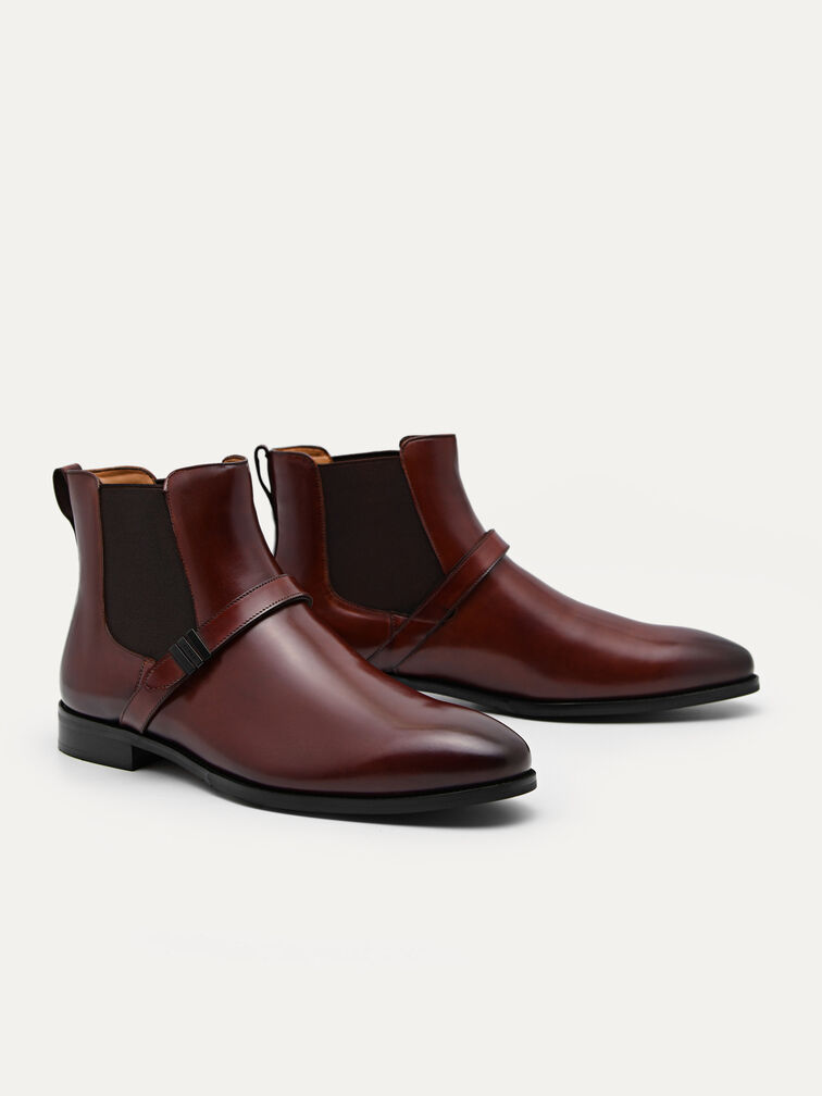 Brooklyn Leather Strapped Boots, Cognac